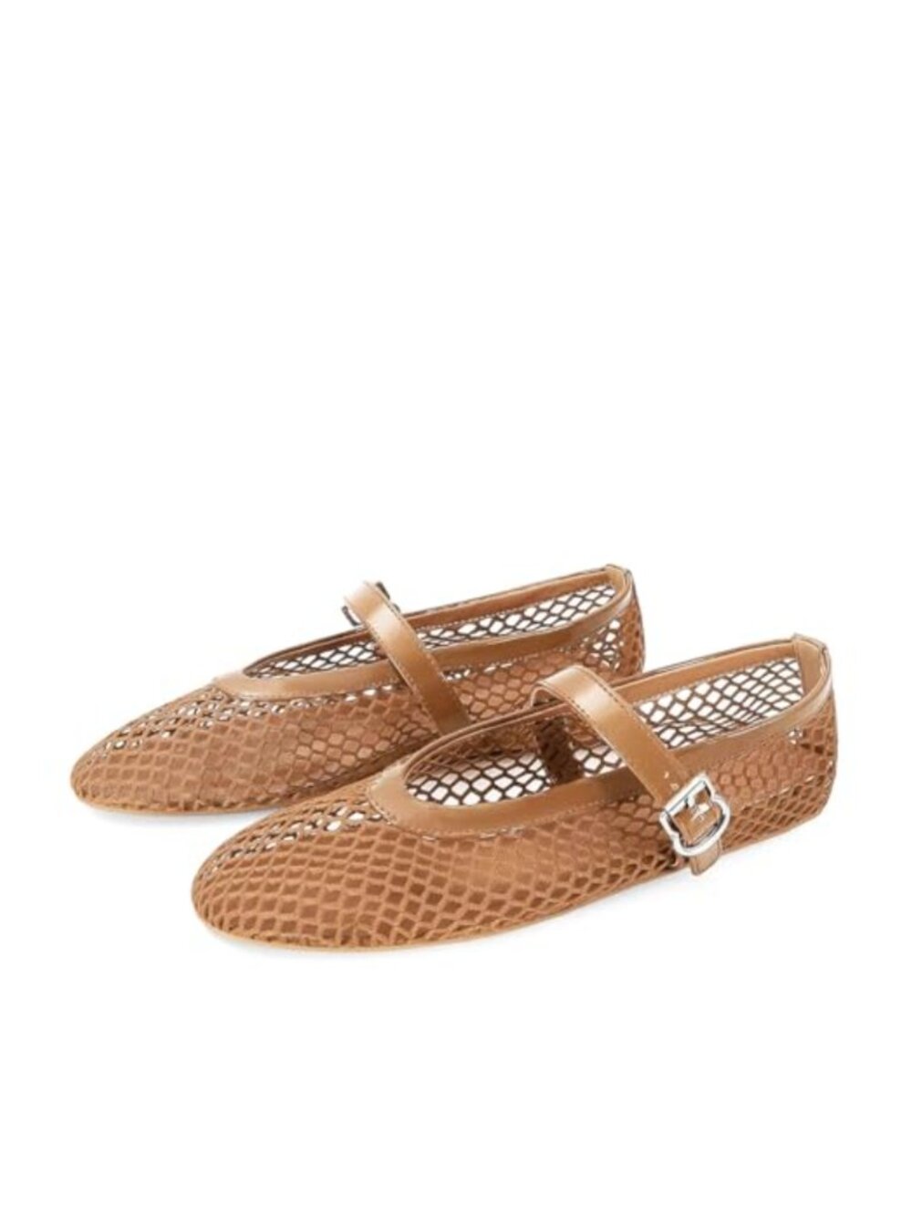 Mary Jane Ballet Flats Mesh Patent Leather Buckle Strap Round Toe